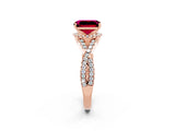 Rose gold Emerald Cut Garnet Halo Twist Band Solitaire Prong Setting Ring_2