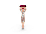 Rose gold Emerald Cut Garnet  Halo Twist Band Solitaire Prong Setting Ring_26