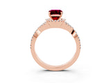 Rose gold Emerald Cut Garnet  Halo Twist Band Solitaire Prong Setting Ring_27