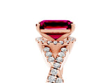 Rose gold Emerald Cut Garnet  Halo Twist Band Solitaire Prong Setting Ring_29