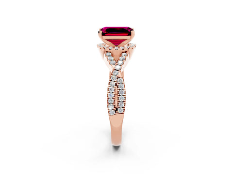 Rose gold Emerald Cut Garnet Halo Twist Band Solitaire Prong Setting Ring_2
