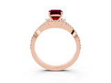 Rose gold Emerald Cut Garnet Halo Twist Band Solitaire Prong Setting Ring_3