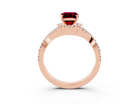 Rose gold Emerald Cut Garnet Halo Twist Band Solitaire Prong Setting Ring_3