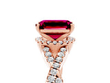 Rose gold Emerald Cut Garnet Halo Twist Band Solitaire Prong Setting Ring_5