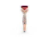 Rose gold Emerald Cut Garnet  Halo Twist Band Solitaire Prong Setting Ring_56