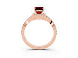 Rose gold Emerald Cut Garnet  Halo Twist Band Solitaire Prong Setting Ring_57