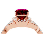 Rose gold Emerald Cut Garnet  Halo Twist Band Solitaire Prong Setting Ring_58