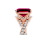 Rose gold Emerald Cut Garnet  Halo Twist Band Solitaire Prong Setting Ring_59