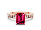 Rose gold Emerald Cut Garnet Milgrain Pavé Engagement Ring with Four-Prong Setting_12