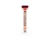 Rose gold Emerald Cut Garnet Milgrain Pavé Engagement Ring with Four-Prong Setting_14