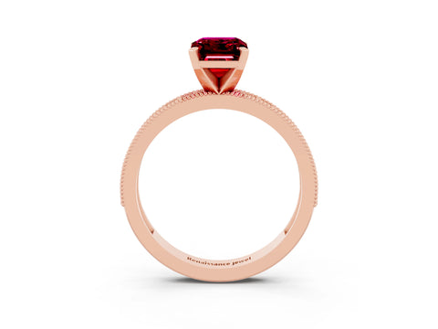 Rose gold Emerald Cut Garnet Milgrain Pavé Engagement Ring with Four-Prong Setting_15