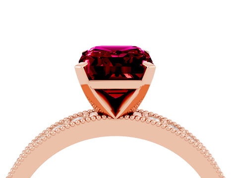 Rose gold Emerald Cut Garnet Milgrain Pavé Engagement Ring with Four-Prong Setting_16