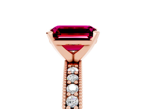 Rose gold Emerald Cut Garnet Milgrain Pavé Engagement Ring with Four-Prong Setting_17