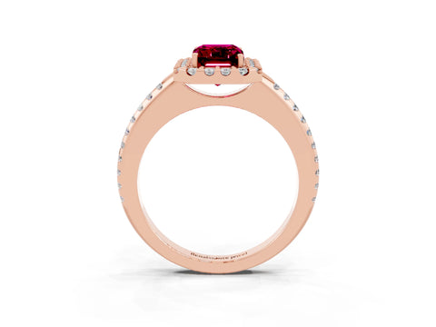 Rose gold Emerald Cut Garnet Pavé Halo Ring with Four-Prong Setting_15