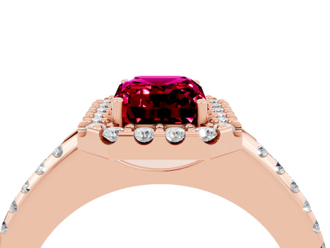 Rose gold Emerald Cut Garnet Pavé Halo Ring with Four-Prong Setting_16