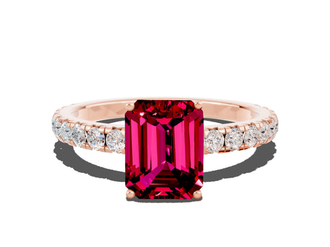 Rose gold Emerald Cut Garnet Pavé Solitaire Engagement Ring with Four-Prong Setting_12