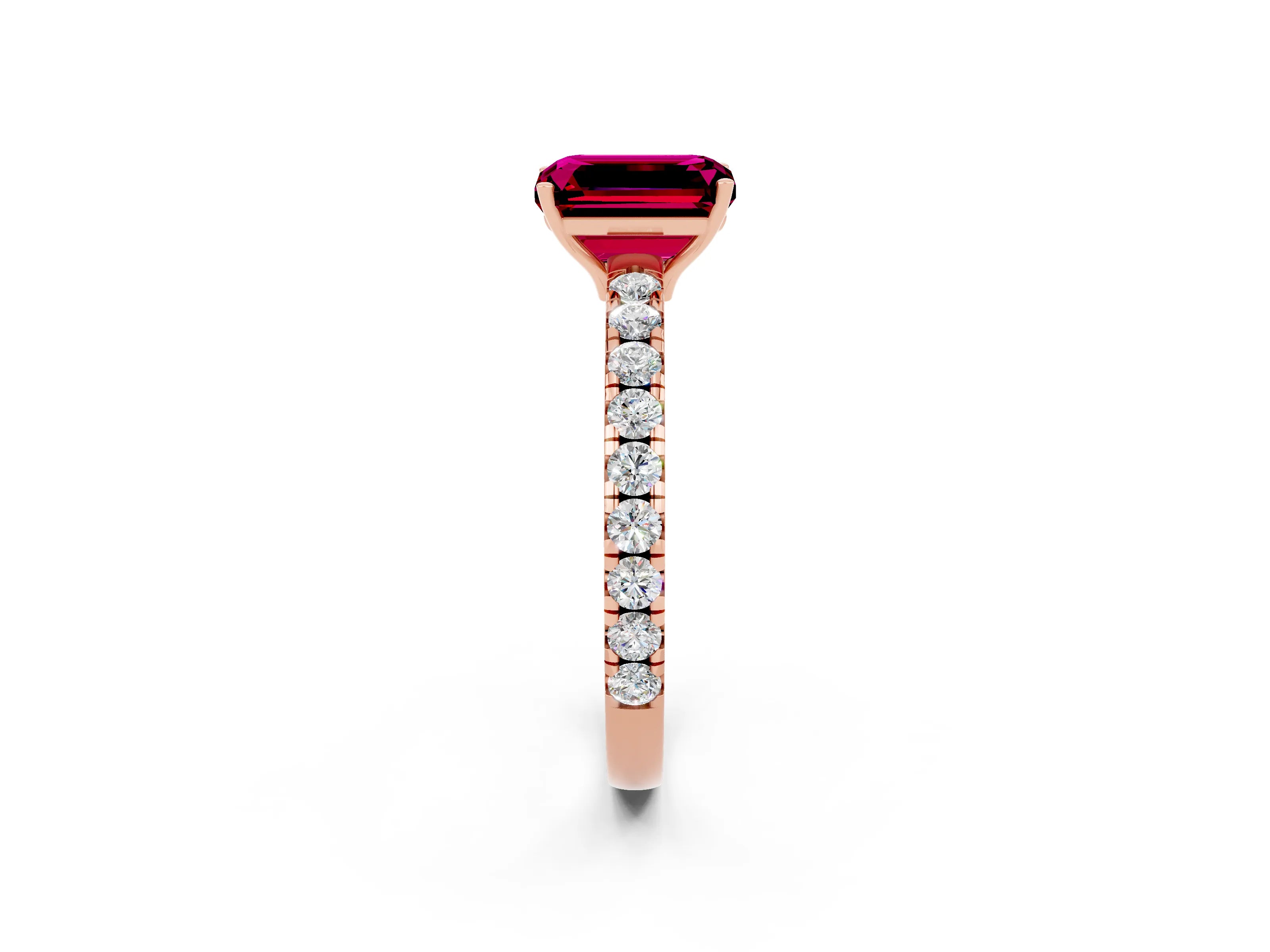 Rose gold Emerald Cut Garnet Pavé Solitaire Engagement Ring with Four-Prong Setting_14