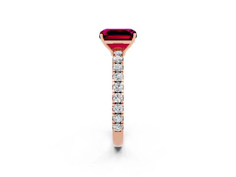 Rose gold Emerald Cut Garnet Pavé Solitaire Engagement Ring with Four-Prong Setting_14