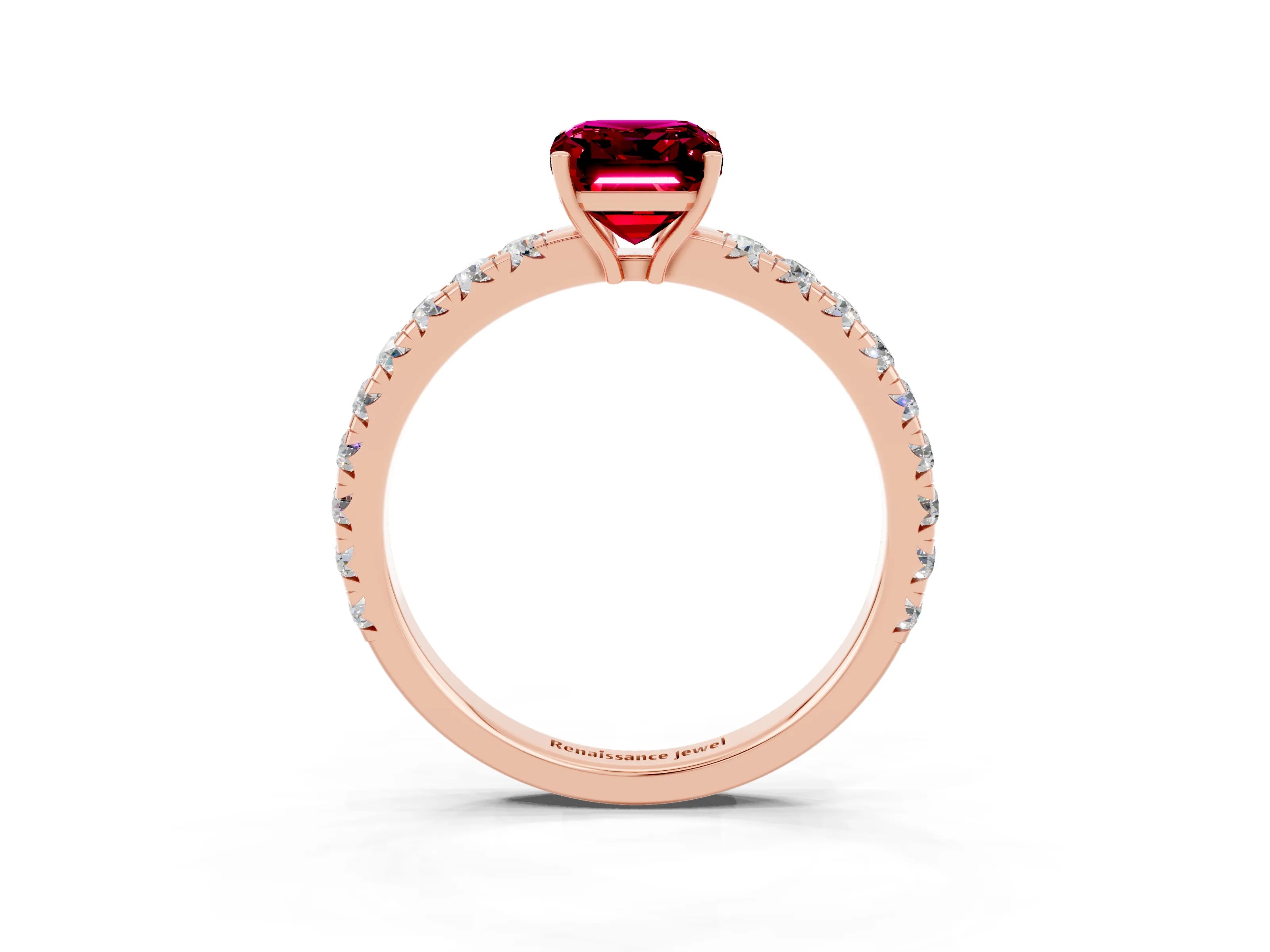 Rose gold Emerald Cut Garnet Pavé Solitaire Engagement Ring with Four-Prong Setting_15
