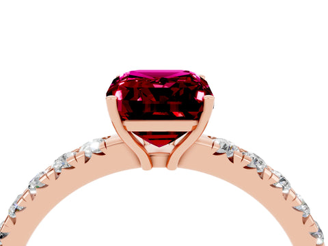Rose gold Emerald Cut Garnet Pavé Solitaire Engagement Ring with Four-Prong Setting_16