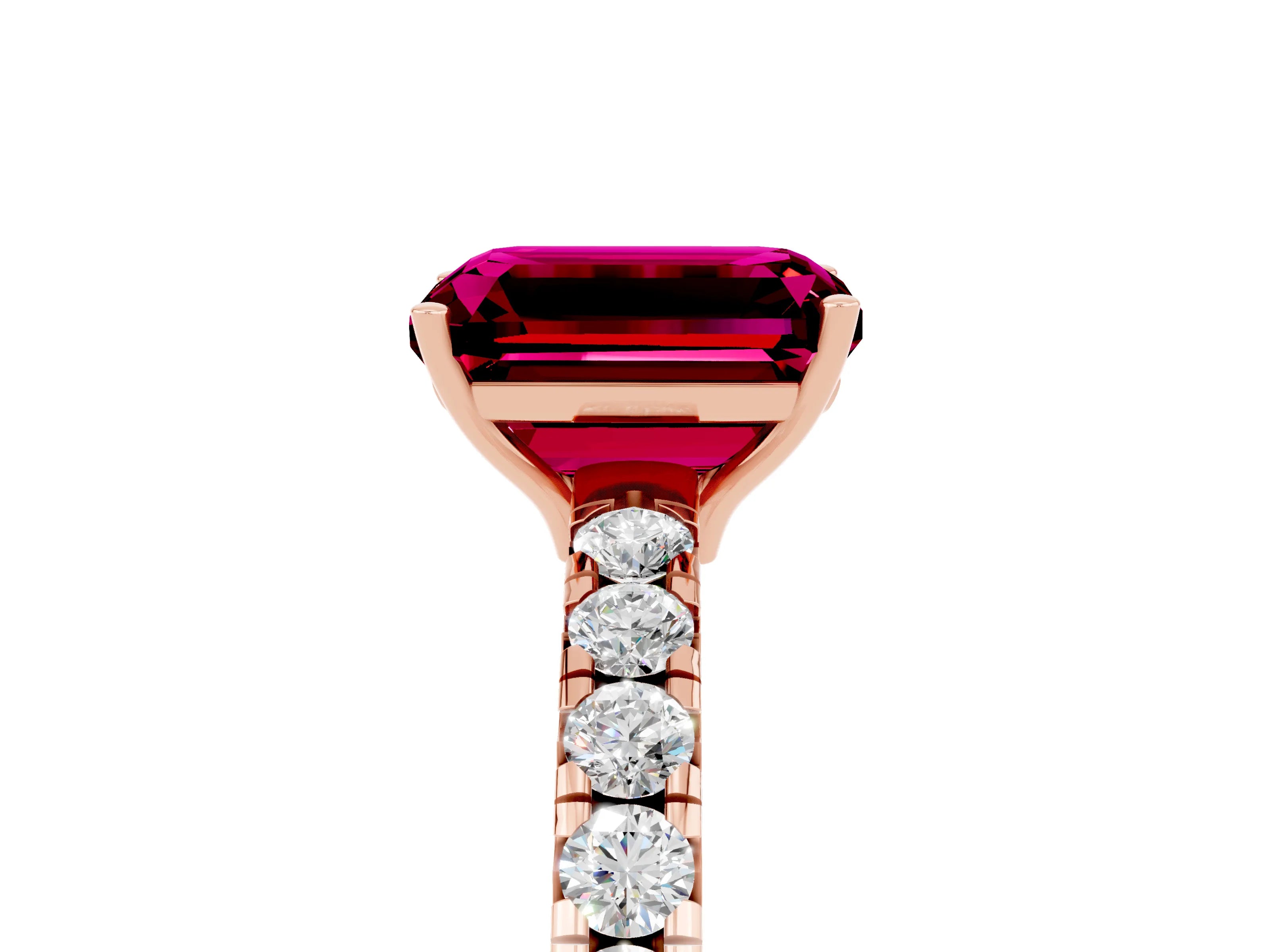 Rose gold Emerald Cut Garnet Pavé Solitaire Engagement Ring with Four-Prong Setting_17