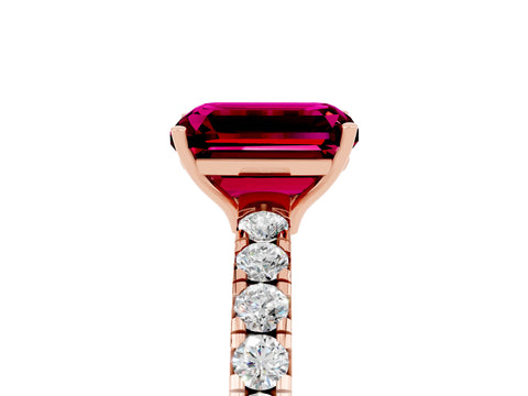 Rose gold Emerald Cut Garnet Pavé Solitaire Engagement Ring with Four-Prong Setting_17