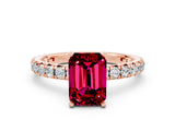 Rose gold Emerald Cut Garnet Pavé Solitaire Ring with Round Band and Prong Setting_24
