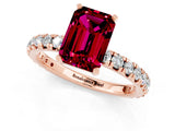 Rose gold Emerald Cut Garnet Pavé Solitaire Ring with Round Band and Prong Setting_25