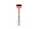 Rose gold Emerald Cut Garnet Pavé Solitaire Ring with Round Band and Prong Setting_26