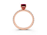 Rose gold Emerald Cut Garnet Pavé Solitaire Ring with Round Band and Prong Setting_27