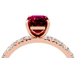 Rose gold Emerald Cut Garnet Pavé Solitaire Ring with Round Band and Prong Setting_28
