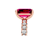 Rose gold Emerald Cut Garnet Pavé Solitaire Ring with Round Band and Prong Setting_29