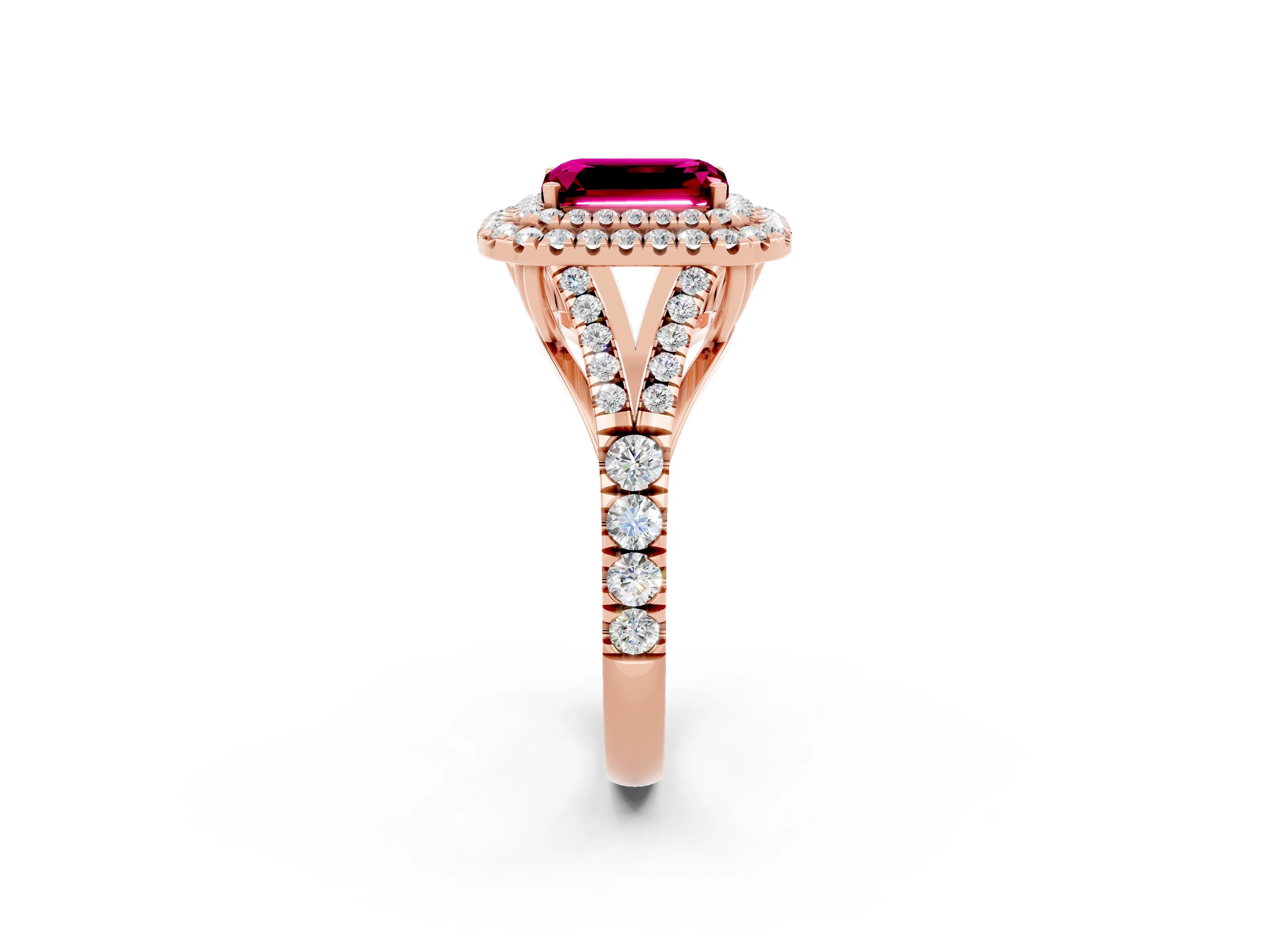 Rose gold Emerald Cut Garnet Pavé Split Shank Double Halo Engagement Ring_2