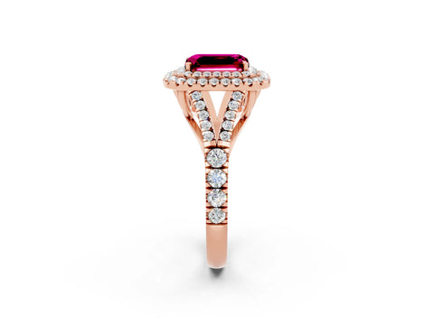 Rose gold Emerald Cut Garnet Pavé Split Shank Double Halo Engagement Ring_2