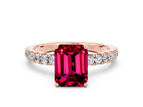 Rose gold Emerald Cut Garnet Pave Band Solitaire Ring with Four-Prong Setting_24