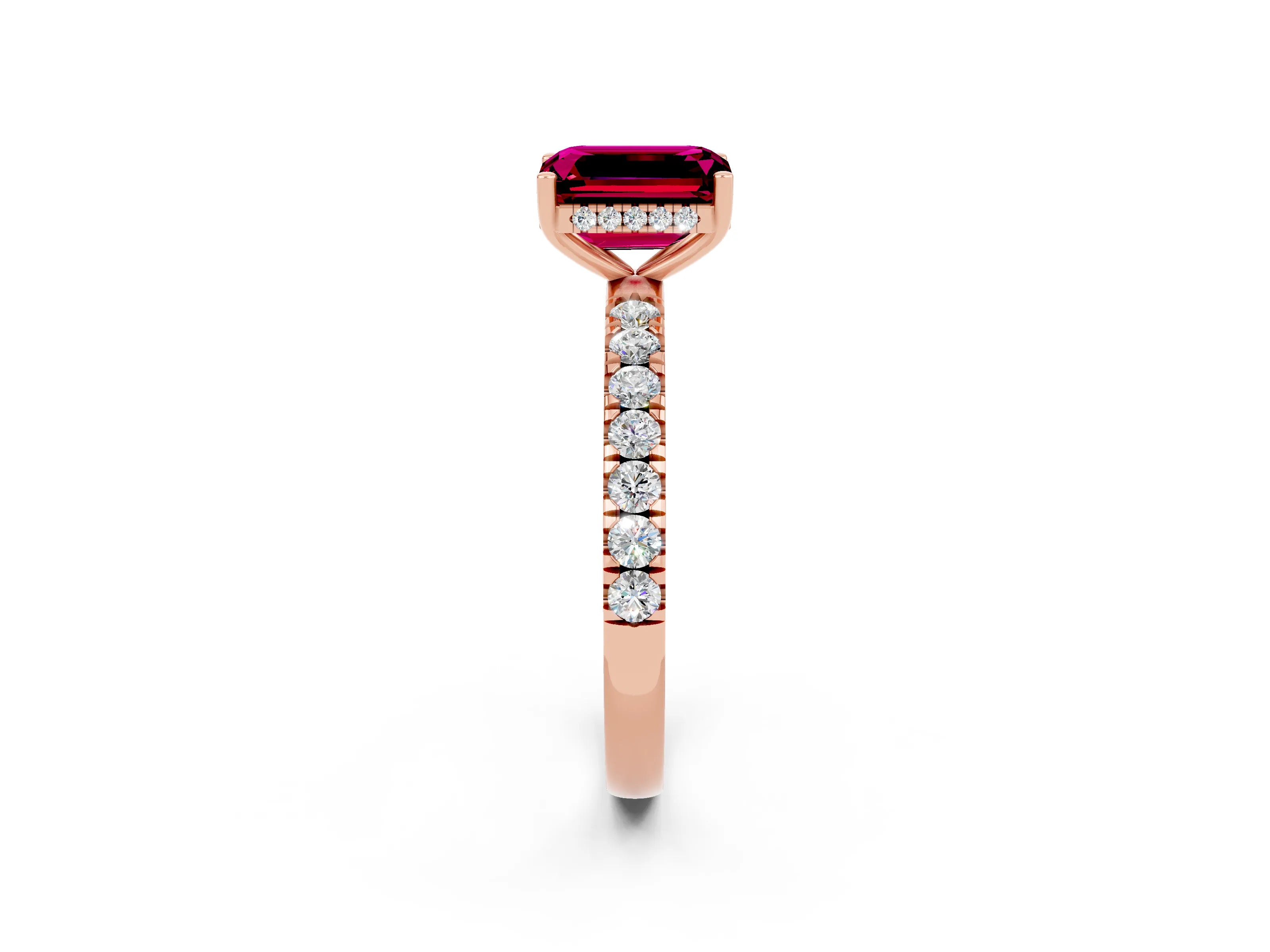 Rose gold Emerald Cut Garnet Pave Band Solitaire Ring with Four-Prong Setting_26
