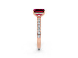 Rose gold Emerald Cut Garnet Pave Band Solitaire Ring with Four-Prong Setting_26