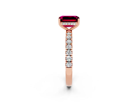 Rose gold Emerald Cut Garnet Pave Band Solitaire Ring with Four-Prong Setting_26