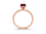 Rose gold Emerald Cut Garnet Pave Band Solitaire Ring with Four-Prong Setting_27