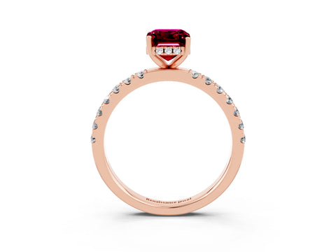 Rose gold Emerald Cut Garnet Pave Band Solitaire Ring with Four-Prong Setting_27