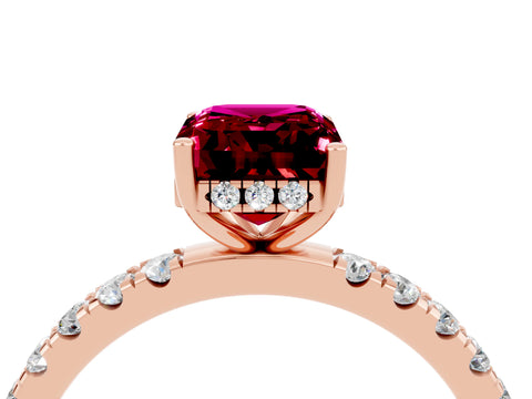 Rose gold Emerald Cut Garnet Pave Band Solitaire Ring with Four-Prong Setting_28