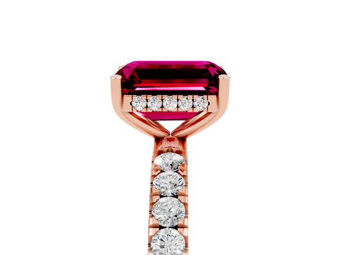Rose gold Emerald Cut Garnet Pave Band Solitaire Ring with Four-Prong Setting_29