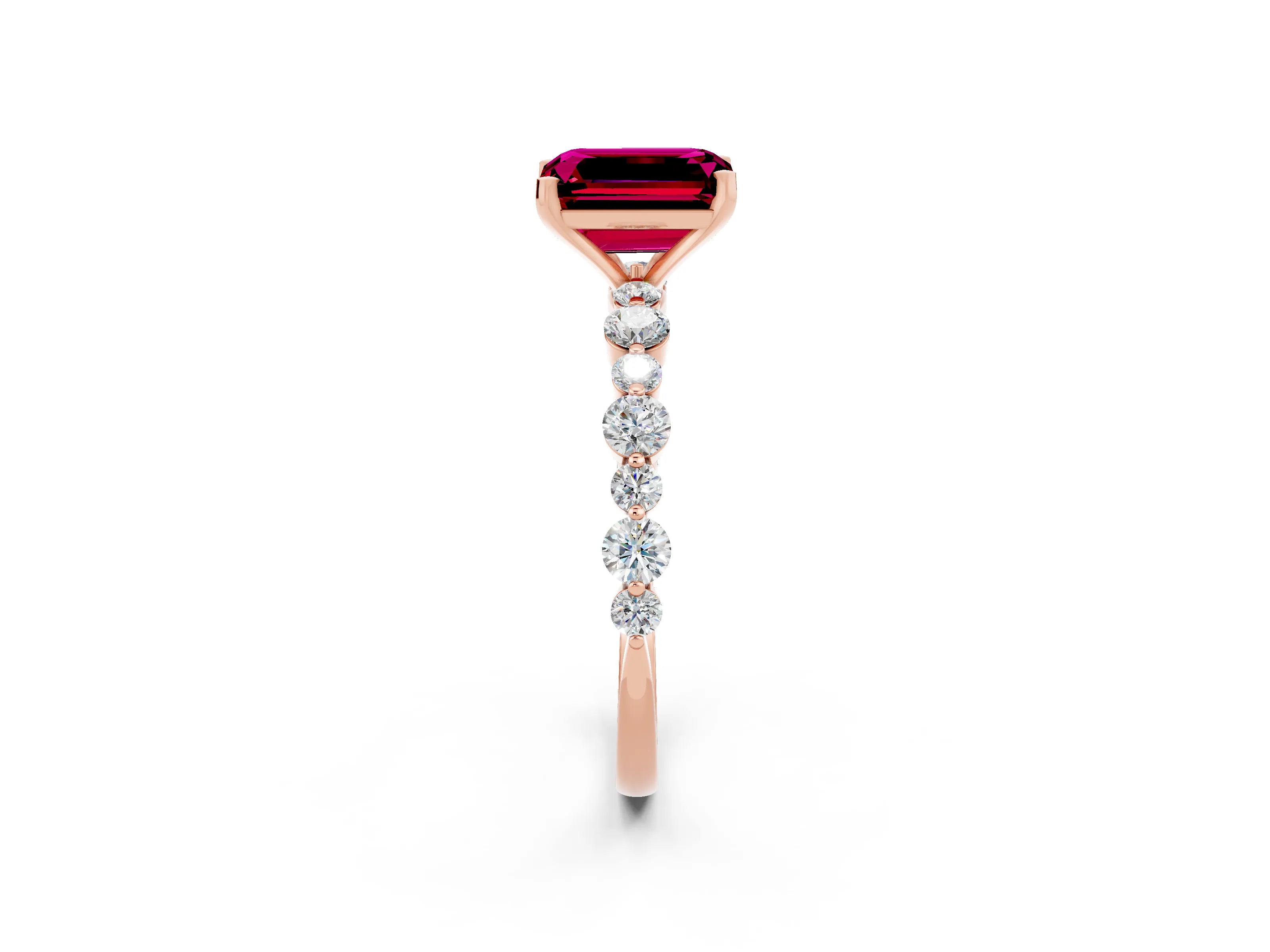 Rose gold Emerald Cut Garnet Prong Set Engagement Ring with Pavé Band_2