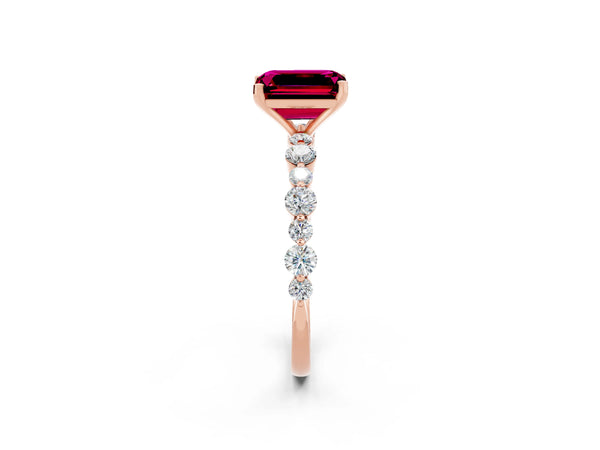 Rose gold Emerald Cut Garnet Prong Set Engagement Ring with Pavé Band