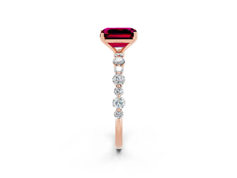 Rose gold Emerald Cut Garnet Prong Set Engagement Ring with Pavé Band_2
