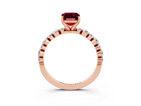 Rose gold Emerald Cut Garnet Prong Set Engagement Ring with Pavé Band_3