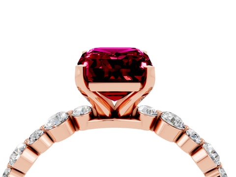 Rose gold Emerald Cut Garnet Prong Set Engagement Ring with Pavé Band_4