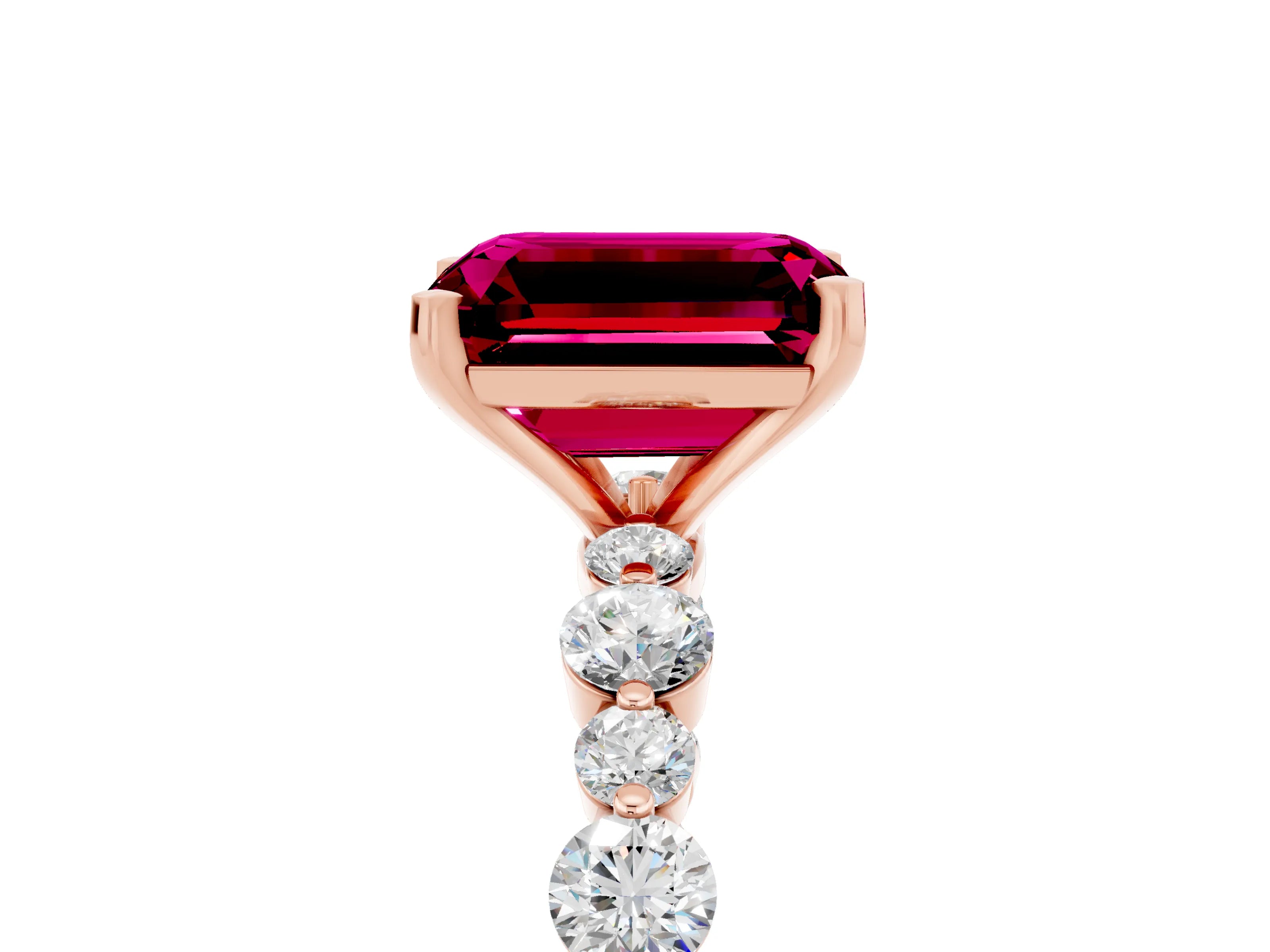 Rose gold Emerald Cut Garnet Prong Set Engagement Ring with Pavé Band_5