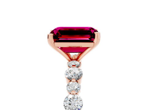 Rose gold Emerald Cut Garnet Prong Set Engagement Ring with Pavé Band_5