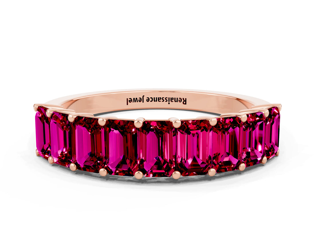 Rose gold Emerald Cut Garnet Prong-Set Eternity Band_6